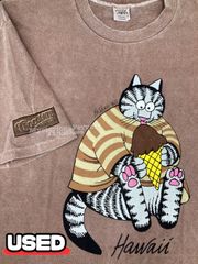 MZ451) 古着 90s Crazy Shirts Hawaii KLIBAN CAT 半袖Tシャツ Lサイズ 現状品