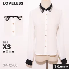 ★美品★ LOVELESS ラブレス トップス シャツ 長袖 無地 配色襟 ビジュー ボタンデザイン 通勤対応 　ホワイト　 【SP412-00】 送料無料　古着　レディースのサムネイル