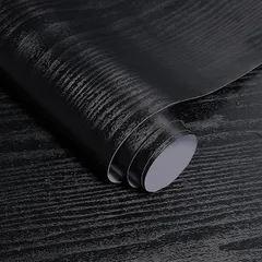 KIBO MON 壁紙 黒 木目 リメークシート 壁紙シール 60cmX10m 厚手 つや消し エンボス木目調 防水 はがせる カッティングシート テーブル ドア リフォーム 簡単 diy