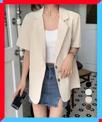新品 半袖テーラードジャケット レディース ロング丈 ライトアウター 通勤 春夏 無地 【送料無料】