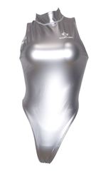 SWIMHXBY 競泳水着 レディース  バックジップ エナメル調 シルバー 8-10XL Tバックモデル　水球　ウォーターポロ