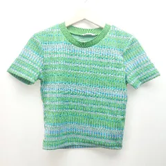 ◇ ZARA ザラ ボーダー ラウンドネック カジュアル 半袖 カットソー サイズS グリーン レディース E  【1310130016215】