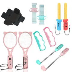 Color:ピンク-ブルー_Size:12 in 1 Switch Sports用 体感ゲームアクセサリー スイッチスポーツ 体感スポーツ対応 グリップ 対戦実装 没入感体験 Switch/Switch OLED ジョイコン グリップ用 ボクシング ゴルフ テ