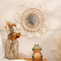 壁掛け ミラー 鏡 ラタン フラワー 花 ウォールデコレーション ドレッシングミラー リビング ダイニング 玄関 洗面 プレゼント ギフト 4-7
