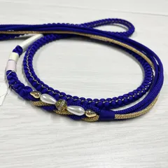 【未使用品】帯締め　フォーマル　組紐　くみひも　ふりーく　丸組　振袖　成人式　卒業式　青紫　パープル　金　飾り　MPP2