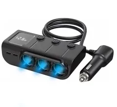 Black-3 ports ZUKIDA 120W USB-C車載充電器 6 in 1車用充電アダプター12V/24V Type-CとPD36W USB充電ポート2個+QC3.0充電ポート1個 LED電圧表示 DC 2ソケットシガーライタースプリッタ デュアル