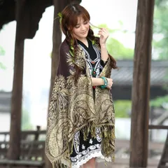 大判ストール エスニック柄 ジャガード織 茶色 ブラウン タッセル付 秋 レディース レトロ 新品 エスニック ファッション ボヘミアン アジアン 民族風 春物 夏 薄手 レーヨン 長い 柔らかい 女性 小物 柄 エキゾチック 可愛い 軽量 腰巻 透けない