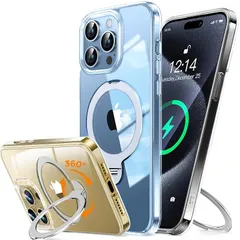 【極限透明感！360°回転スタンド】Rosycover iPhone 13 Pro Max 用 ケース クリア Magsafe 対応 [定点回転スタンド・超絶安定性][極透明・美しさを還元]ストラップホール付き マグセーフ ワイヤレス充電対応 アイホン13 1