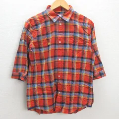 G■アールニューボールド/R.NEWBOLD ５分袖シャツ/チェック柄【L】オレンジ/men's/123【中古】■