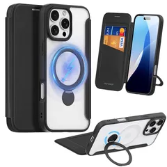 Fadkzyxr iPhone 16 Pro Max 用 ケース 手帳型 カード収納 MagSafe対応 リング付き 360°回転スタンド 縦横両対応 いphone16 Pro Max スマホケース レザー素材 軽い 薄型 耐衝撃 全面保護 アイフォン16 1