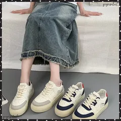  厚底スニーカー レースアップローカット靴 レディース カジュアル フラットシューズ 韓国風 通勤通学シューズ おしゃれ 配色スニーカー 歩きやすい 美脚脚長 くつ バイカラー靴 人気 疲れないシューズ ボリュームソール靴
