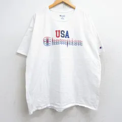 XL/古着チャンピオン champion 半袖 ブランド Tシャツ メンズ ビッグロゴ USAロゴ 大きいサイズ コットン クルーネック 白 ホワイト 25aug2