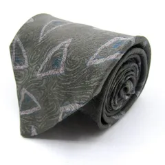 ランセル ブランド ネクタイ 総柄 パネル柄 幾何学模様 シルク PO  メンズ カーキ LANCEL 【中古】