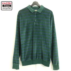 80s USA製 vintage L.L.Bean ボーダー柄 ベロア 長袖ポロシャツ メンズ 表記Lサイズ