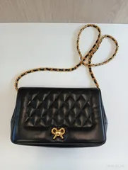 【中古品】 キミジマ ショルダーバッグ チェーン キルティング リボン ブラック チェーンショルダー