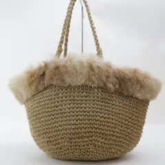 2407-44 ビームスボーイ トートバッグ かごバッグ BEAMS BOY THE STANDARD OF DAILY WEAR サイザル麻×ラビットファー製 ブラウン