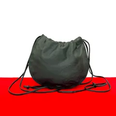 極 美品 LOEWE ロエベ ヴィンテージ アナグラム ロゴ ナッパ レザー 本革 巾着 ショルダーバッグ ポシェット サコッシュ ネイビー  321-9