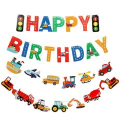 【人気商品】Birthday 乗り物 Happy 車 ガーランド バースデー 飾り付け 飾り バナー 誕生日 セット インテリア 写真背景 CHENLONB パーティーグッズ (A)