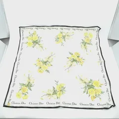 Christian Dior　クリスチャン ディオール　ハンカチ　スカーフ　花　フラワー　ストライプ　コットン