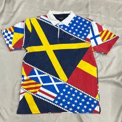 TOMMY トミー　厚手 ポロシャツ　半袖　XL LL マルチカラー　国旗 風　世界　国際　旗　刺繍　刺しゅう　ロゴ　トップス　大胆　個性的　ポップ