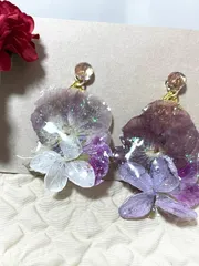 2way 宝石質　アメジストAAA  ドライフラワーピアス　天然石