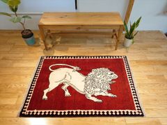 トムトム専用】ペルシャ オールドギャッベ　アマレバフト ラグ　125x80cm　ライオンギャッベ　ボルドーカラー　PS9364