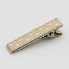 【10個パック】水玉 グログランリボン 仕上げ ヘアクリップ [ベース金具：銀色、リボン：ライトブラウン色][32mm×6mm] sgy-533-lightbrown-10p