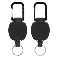 【新着商品】[KAruim] カラビナ付 キーリール 強力リールキーホルダー ワイヤー リール アウトドア 最長伸縮60cmスチールワイヤー 紛失防止 ブラック 2個セット