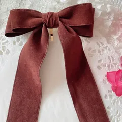 ❤️142ベロアダブルリボンポニーフック❤️ブラウン