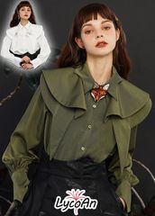 【LycoAn】ラストロブラウス 個性的 ゴスロリ ゴシック フリル 上品 モード系 シャツ 光沢 シルク コスプレ 衣装　【KBT】