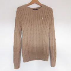 美品 POLO RALF LAUREN ポロラルフローレン ポニー刺繡 長袖 クルーネック ケーブルニット プルオーバー セーター M ベージュ系 レディース 古着 中古 USED
