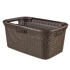 Color:ブラウン_Style:ランドリー45L CURVER(カーバー) Style(スタイル) ランドリーバスケット 45L ブラウン | ラタン 藤 持ち手付き かご カゴ バスケット 収納 衣類 ランドリー 大容量 リサイクルプラスチック製 お手入れ