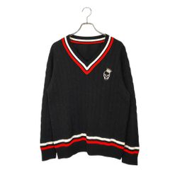Lucien pellat finet ルシアン・ペラフィネ Vネック カシミヤ ケーブル ニット セーター M ブラック