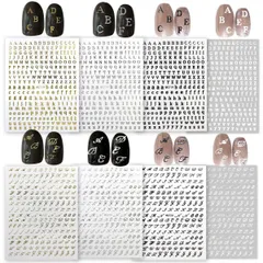 ネイルシール アルファベット セリフ体 筆記体 英語 文字【2種類 各4色】ネイルステッカー セルフネイル【8シート入り】 NAS-020