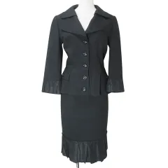 ディー&ジー ドルガバ ドルチェ&ガッバーナ D&G 美品 スーツ セットアップ ジャケット スカート ひざ丈 プリーツ切替 シルク混 28/42 M相当 黒 ブラック ■GY14 X