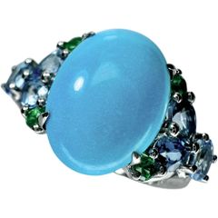 11.5号 トルコ石 3.00ct アクアマリン 0.70ct グリーンガーネット 0.08ct リング・指輪 K18WGホワイトゴールド 18金  5.5g レディース 【中古】【真子質店】【NN】