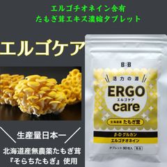 エルゴチオネイン含有　エルゴケア90粒(約30日分)　たもぎ茸エキス濃縮タブレット　タモギダケ　タモギタケ　霊芝　イチョウ葉