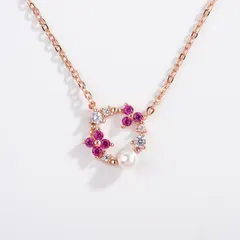 花の冠・ピンククローバー・淡水パール・シルバーs925・ネックレス・2色