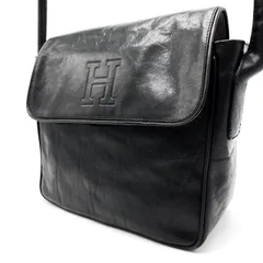 ✨良品✨ HIROFU ヒロフ ショルダーバッグ トートバッグ ワンショルダーバッグ Hロゴ 型押しロゴ フラップ レザー 革 ブラック 黒色 ユニセックス 男女兼用 メンズ レディース