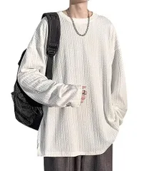 #1952:ホワイト_3XL Poperdision メンズ Tシャツ 秋服 長袖 ゆったり ロングTシャツ 大きい サイズ ビッグ シルエット 無地 シンプル オシャレ 人気 カジュアル 丸襟 柔らかい肌触り 快適 ストリート トレーナー 春秋 White-