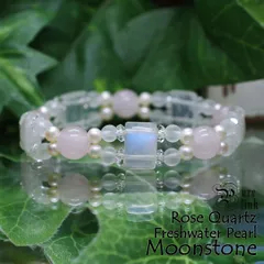 ブルームーンストーン／ローズクォーツ／淡水パール 五芒星ブレスレット《天然石／ハンドメイド》