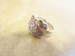 【美品】ハローキティ 指輪 リング サンリオ シルバー ロゴ入り ピンク ストーン 11号