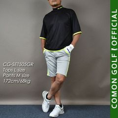 新品【COMONGOLF/コモンゴルフ】ボックスシルエット半袖モックネック&ショートパンツゴルフセットアップ/グレー(CG-SET505GR)ゴルフウェア ゴルフパンツ 春夏 ズボン ハーフパンツ ポンチ ストレッチ ドライ M L XL XXL XXXL