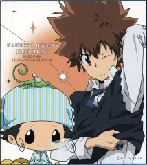 【中古】紙製品 沢田綱吉＆リボーン(アップイラスト/円内イメージカラー) 「家庭教師ヒットマンREBORN! トレーディングミニ色紙(朝支度)」