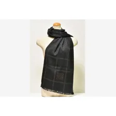 ロエベ アナグラム マフラー ストール ウール チェック柄 ダークグレー