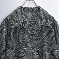 00s〜 モダンアートパターン 総柄デザイン ポリエステル オープンカラーシャツ 半袖 開襟 モノトーン ブラック ホワイト ヴィンテージ ビンテージ 古着 レディース L相当