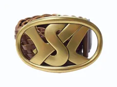 YVES SAINT LAURENT イヴサンローラン YSL ロゴ バックル ベルト ブラウン レザー メッシュ 141516 ゴールド金具 小物 美品 中古 4b002234