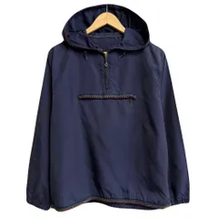 〜60's アノラックパーカー フーディー パーカー ポケット付き プルオーバー ハーフジップ 刺繍 紺×カラフル No.J403