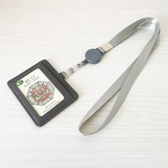 パスケース 定期入れ レディース メンズ 横型 カードケース 伸縮リール付き 横使い グレー 灰色 灰 クリア窓付き 社員証