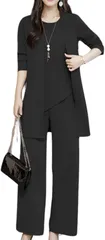 Dep Club 品良く大人カジュアルに パンツスーツ レディース セットアップ かっこいい ワイドパンツ ママコーデ スーツパンツ きれいめ ゆったり 大きい 大きいサイズ 3点セット(ブラック,  M)